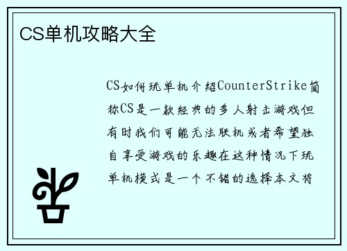 CS单机攻略大全