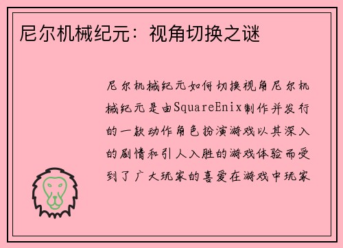 尼尔机械纪元：视角切换之谜