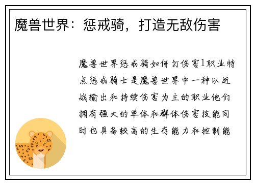 魔兽世界：惩戒骑，打造无敌伤害